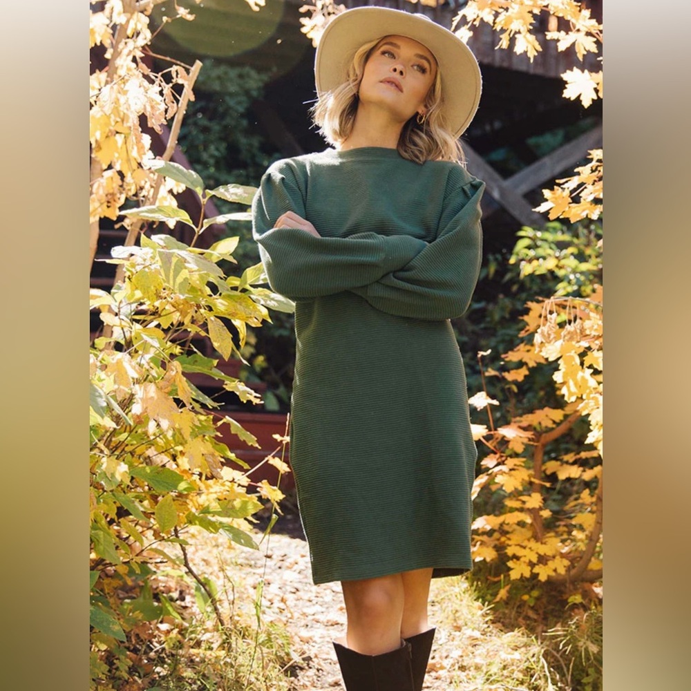 Albion cotton Ribbed Sweater Dress, Emerald